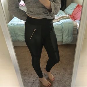 Black Pleather Paneled Leggings